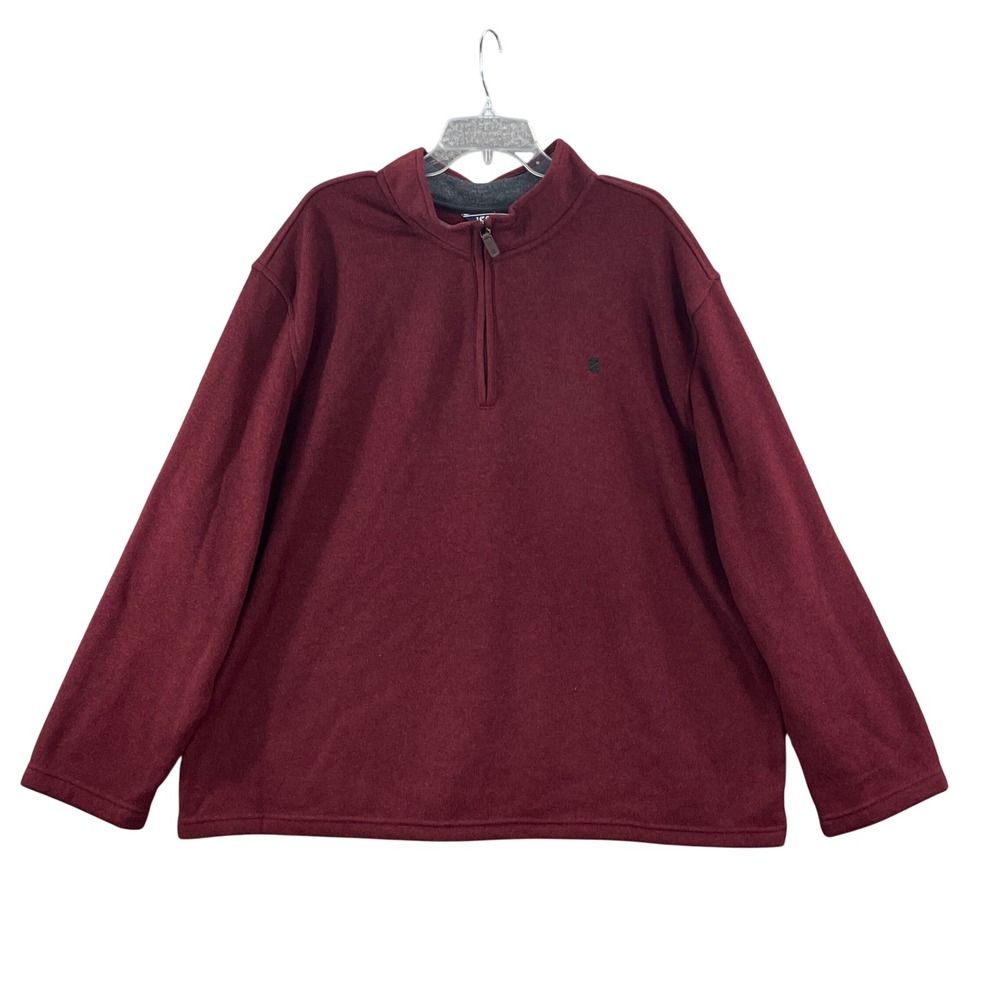 IZOD Quarter Zip Pullover Mens 2XB Burgundy Fleece Sweater Big & Tall Knit Logo